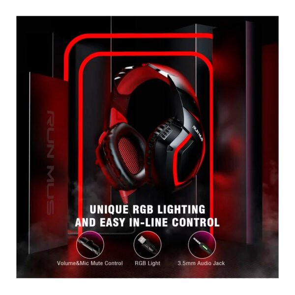 RUNMUS Gaming Headset with 7.1 Sonido Surround, Xbox One, PS4,con luz LED, Bass Surround, Almohadillas suaves. (copia) - Image 4